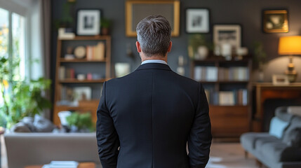 businessman seen from behind, his posture heavy with despair, facing blurred office chaos. The image symbolizes financial crisis, bankruptcy, and the emotional toll of corporate challenges