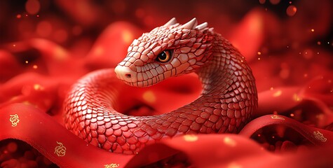 Fototapeta premium Majestic Red Snake with a Sharp, Pointed Head in a Fierce Stance.