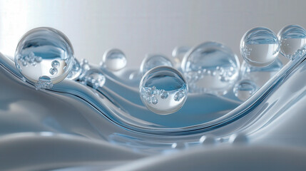 translucent balls of different sizes from small to large are placed in a wave from the top and bottom 