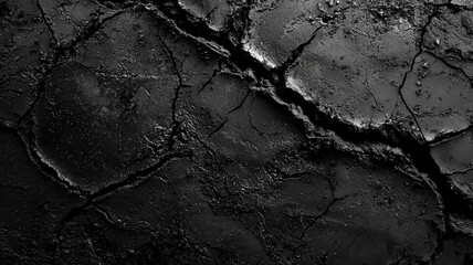 A rough black and charcoal concrete texture featuring light cracks and depth, exuding an industrial and moody vibe, perfect for modern design themes and backgrounds.