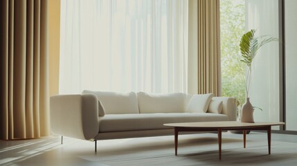 Fototapeta premium Modern minimalist living space with elegant, refined design. Featuring clean lines and muted tones