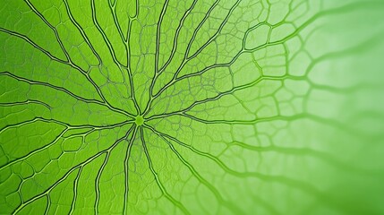 Detailed close-up view of green algae under microscope. Intricate network of veins, cells visible. Microscopic study of plant life. Botany research. Laboratory setting. Water source likely.