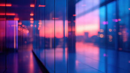 Blurred digital tablet showing business analytics in a high-tech office environment