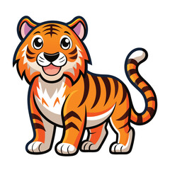  Cute cartoon tiger isolated sticker on white background. Vector illustration.