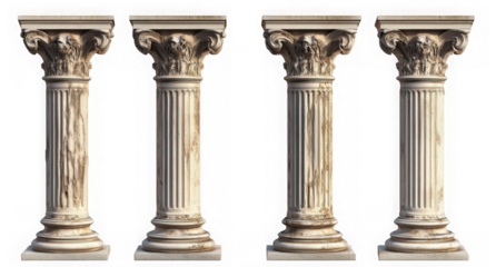 Greek columns isolated on transparent or white background, png
