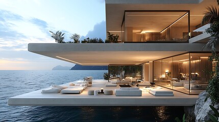 Obraz premium Seaside villa offers modern luxury living with expansive panoramic ocean views pictures