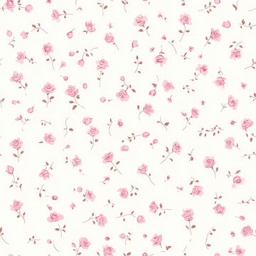 Small cute pink rose pattern, ditsy and pretty simple vibe. Seamless pattern for girl and woman dress, fashion fabric textile.