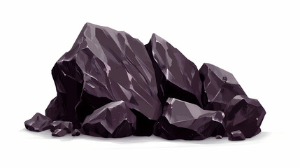 Rough obsidian rock on white background. Obsidian. Illustration