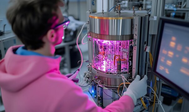 Researcher Operating Quantum Core in Lab