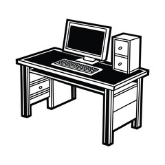 Simple Computer Table Silhouette Vector Illustration