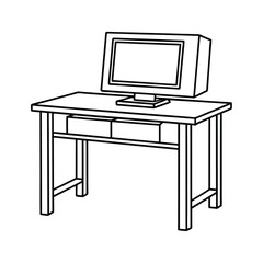 Editable Computer Table Outline Vector Graphic