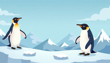 Fototapeta premium A colorful banner for Penguin Awareness Day featuring playful penguin characters, creating an engaging and informative design focused on conservation awareness.