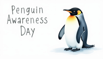 Fototapeta premium A minimalistic banner for Penguin Awareness Day with a clean design showcasing a playful penguin, emphasizing the importance of wildlife education.