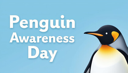 Naklejka premium A vibrant and clean banner for Penguin Awareness Day, featuring an inspiring penguin illustration that promotes wildlife conservation and education.