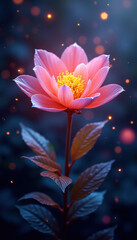 A dark, glowing fantasy flower known as a stunning pink lotus, presented against a magical backdrop that creates a serene atmosphere with captivating scenes.