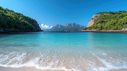 Fototapeta premium Secluded cove with turquoise water and white sand beach.