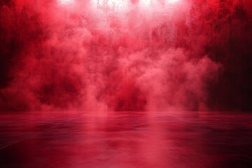 Red concrete wall with light beam illuminating empty room