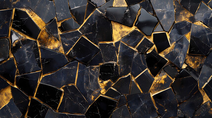 Geometric pattern of shiny polished obsidian wall. Obsidian. Illustration