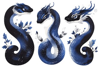 Obraz premium A Fascinating Group of Blue Snakes Slithering Through the Wild 