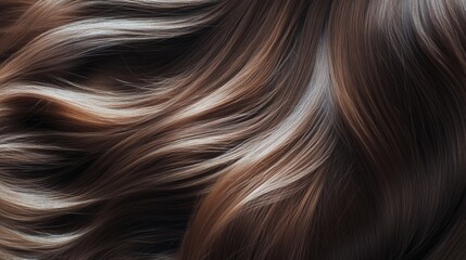 Fototapeta premium Woman hair close-up as a background. Women's long hair curl. Beautifully styled wavy shiny curls. Hair coloring salon design. Hairdressing procedures, extension.