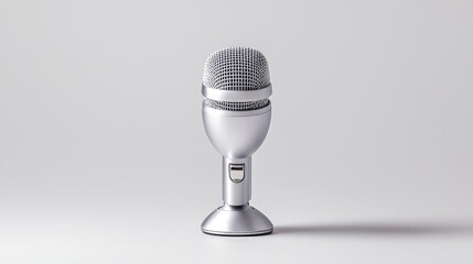 Silver microphone on white background.