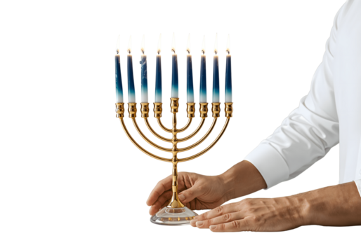 Hanukkah celebration, Menorah
Traditional candlestick with nine candles on isolated background, png