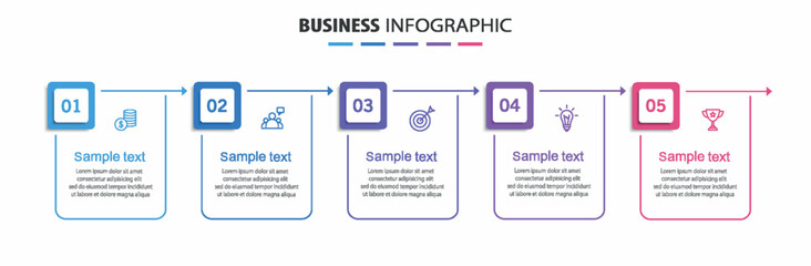 Business infographic template with 5 options or steps. Can be used for workflow layout, diagram, annual report, web design	
