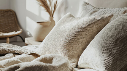 A soft linen fabric texture in neutral beige tones with subtle weaves, creating an elegant and simple aesthetic, perfect for fashion, interior design, or textile projects.
