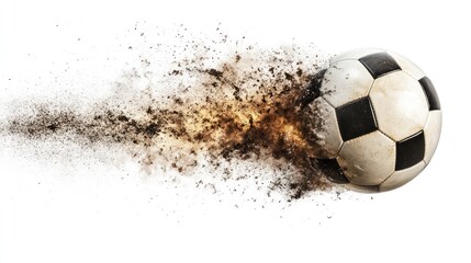 Disintegrating soccer ball with dust trail.