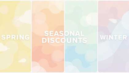 Pastel seasonal discounts banner with spring and winter themes