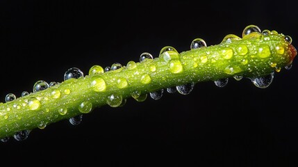 Close-up of water droplets on a green plant stem captured in nature