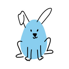 Simple illustration of a sitting abstract Easter bunny. Hand drawn blue rabbit.