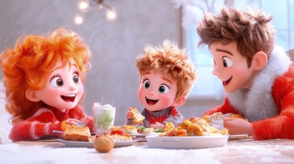 Happy family enjoying Christmas dinner together.