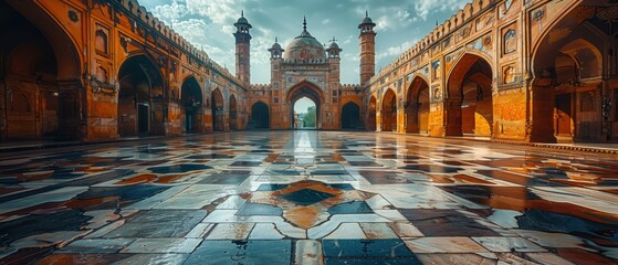 Majestic Lahore Fort Courtyard Historic Architecture Intricate Marble Floor Asian Culture