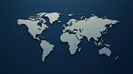 Naklejka premium 3D embossed world map on dark blue background.