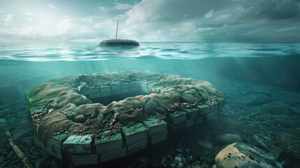 A coastal restoration project creating artificial reefs to protect shorelines