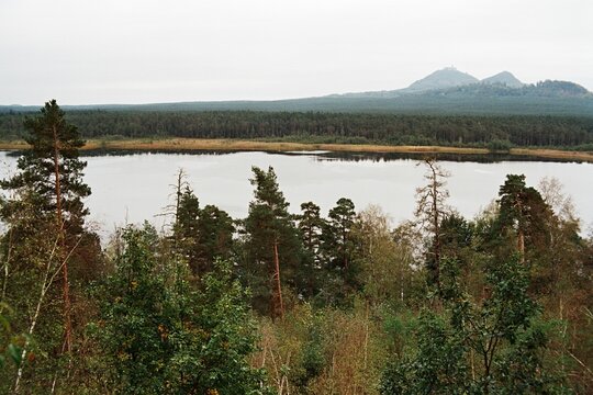 Brehynsky rybnik and Bezdez in Czechia on 7. October 2024 on color film - blurriness and noise of scanned 35mm film were intentionally left in image