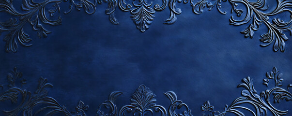 Luxurious deep blue velvet background with ornate floral patterns
