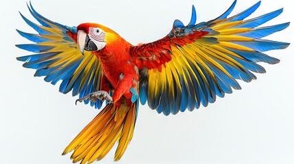 Fototapeta premium Colorful parrots flying through the air, spread wings wide