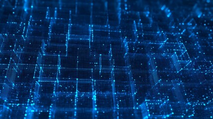 Blue abstract seamless network background with dots and squares
