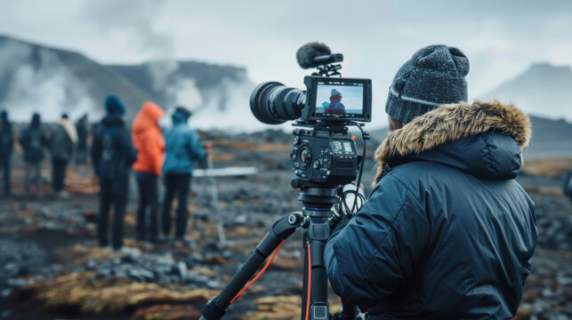 A documentary crew capturing climate activists in action