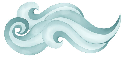 ilustracion de olas marinas pintadas a mano en acuarela, azules y aguamarina
