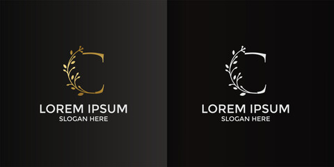 letter V design logo combination with flowers