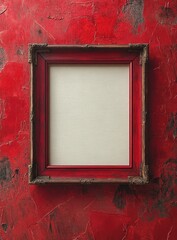Red Rustic Frame on Textured Wall:  An aged, rustic wooden frame with a rich red finish sits against a textured red wall, offering a unique backdrop for your creative endeavors.  