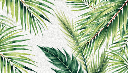 Palm leaves. Oil painting. Pattern for printing on wall decorations, covers, leaflets, business cards