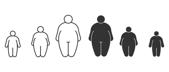 Obesity body icon in man, Body types of fat and obese people fat in flat icon set. Image and size of people in body index mass vector illustration on transparent background.