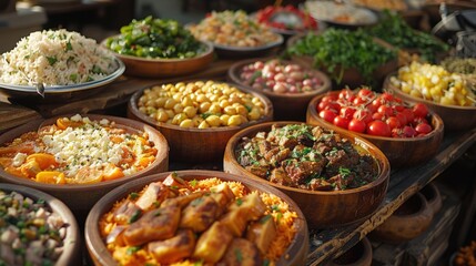 Obraz premium Delicious Middle Eastern Food Buffet Traditional Dishes