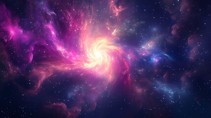 Obraz premium A quasar at the center of a galaxy, emitting powerful jets of energy that light up the surrounding space with intense colors. Quasar. Illustration