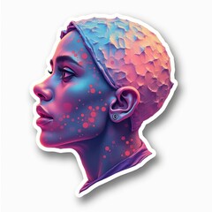 Vibrant sticker illustration of a woman with a modern hairstyle and colorful face art