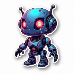 Whimsical blue robot sticker 